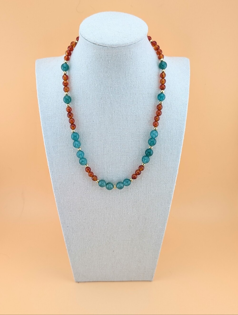 NWT Carnelian & Green Agate Gold Necklace Boho Gemstone Classic Jewelry